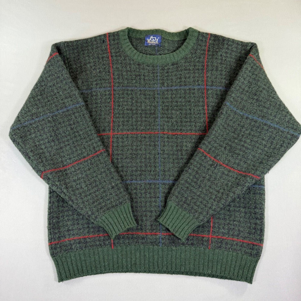 Woolrich Vintage Mens Green Plaid Sweater Large Grandpacore Old Money Cabin Flaw